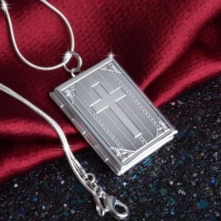 Fyrkantig medaljong - fotohållare - snidat kors - halsband - 925 sterling silver