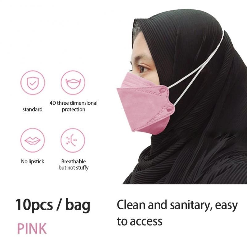 Skyddande ansiktsmask - 4-lagers - engångs - antidamm - antibakteriell - korsöglor - fiskform - 10 stycken