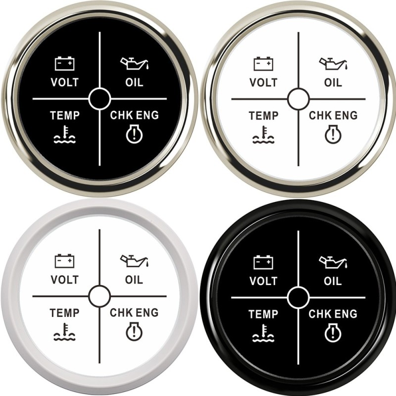 Universal alarm gauge - Volt - oil pressure - water temperature - CHK ENG - 4 LED - 52mm 9~32 VInstruments