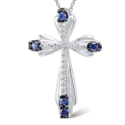 Elegant halsband - blått kristallkors - 925 sterling silver