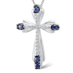 Elegant necklace - blue crystal cross - 925 sterling silverNecklaces