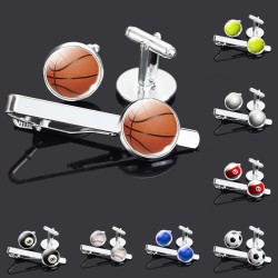 Fashionable silver cufflinks - tie clip - basketball - football - baseball - volleyball - golf - setCufflinks