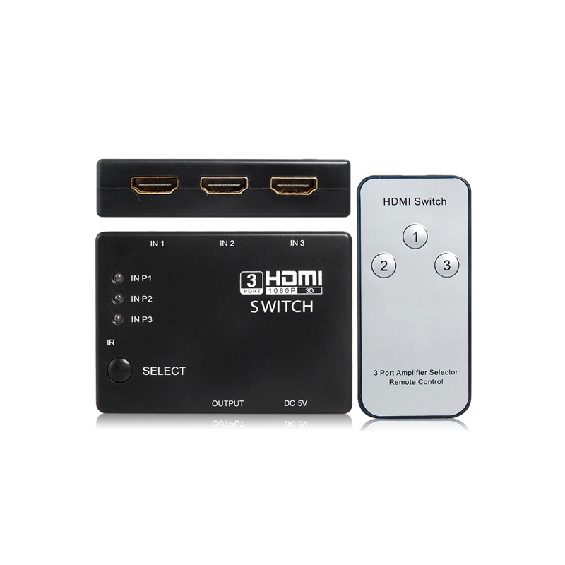 3 till 1 - HDMI Switcher med fjärrkontroll - HDMI Splitter