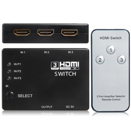 3 till 1 - HDMI Switcher med fjärrkontroll - HDMI Splitter