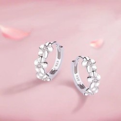 Små runda örhängen - blommor / zirconia - 925 sterling silver