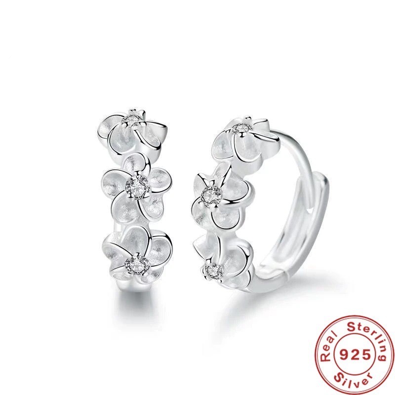 Små runda örhängen - blommor / zirconia - 925 sterling silver