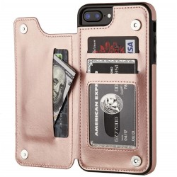Retro korthållare - telefonfodral - flipfodral i läder - miniplånbok - för iPhone - roséguld