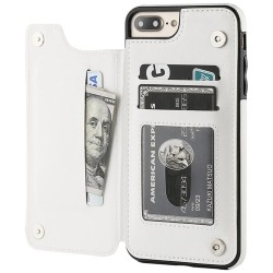 Retro korthållare - telefonfodral - flipfodral i läder - miniplånbok - för iPhone - vit