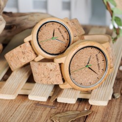 Bamboo wood watch - Quartz - handmade - cork strap - for her - for him - for couplesWatches