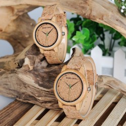 Bamboo wood watch - Quartz - handmade - cork strap - for her - for him - for couplesWatches