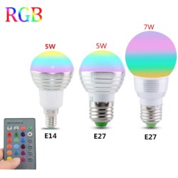 LED RGB magisk glödlampa - 16 växlande färger - med IR-fjärrkontroll - E27 - 5W - 7W