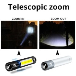 Mini LED ficklampa - USB - COB - vattentät - teleskopisk zoom