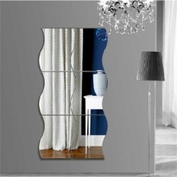 Vågform spegel - väggdekal - självhäftande plattor - 6 stycken
