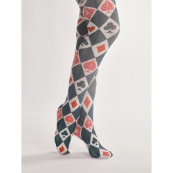 Halloween tights - spelkort tryck - grå