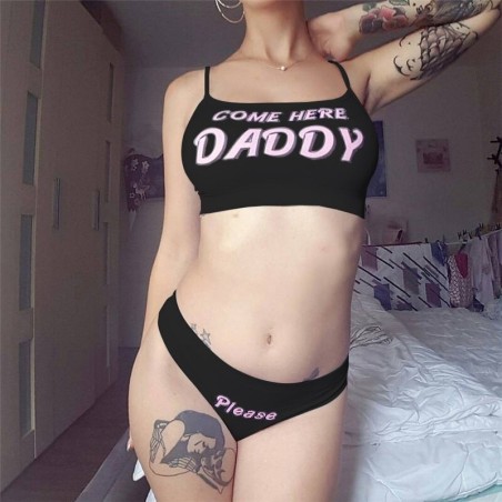 Sexy lingerie set - short top - knickers - COME HERE DADDY PLEASE letteringLingerie