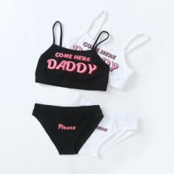 Sexy lingerie set - short top - knickers - COME HERE DADDY PLEASE letteringLingerie