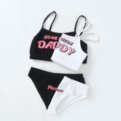 Sexy lingerie set - short top - knickers - COME HERE DADDY PLEASE letteringLingerie