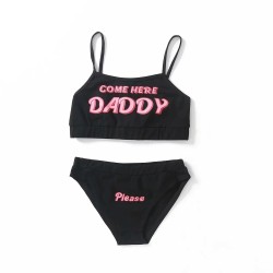 Sexiga underkläder set - kort topp - trosor - COME HERE DADDY PLEASE bokstäver