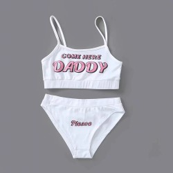 Sexiga underkläder set - kort topp - trosor - COME HERE DADDY PLEASE bokstäver