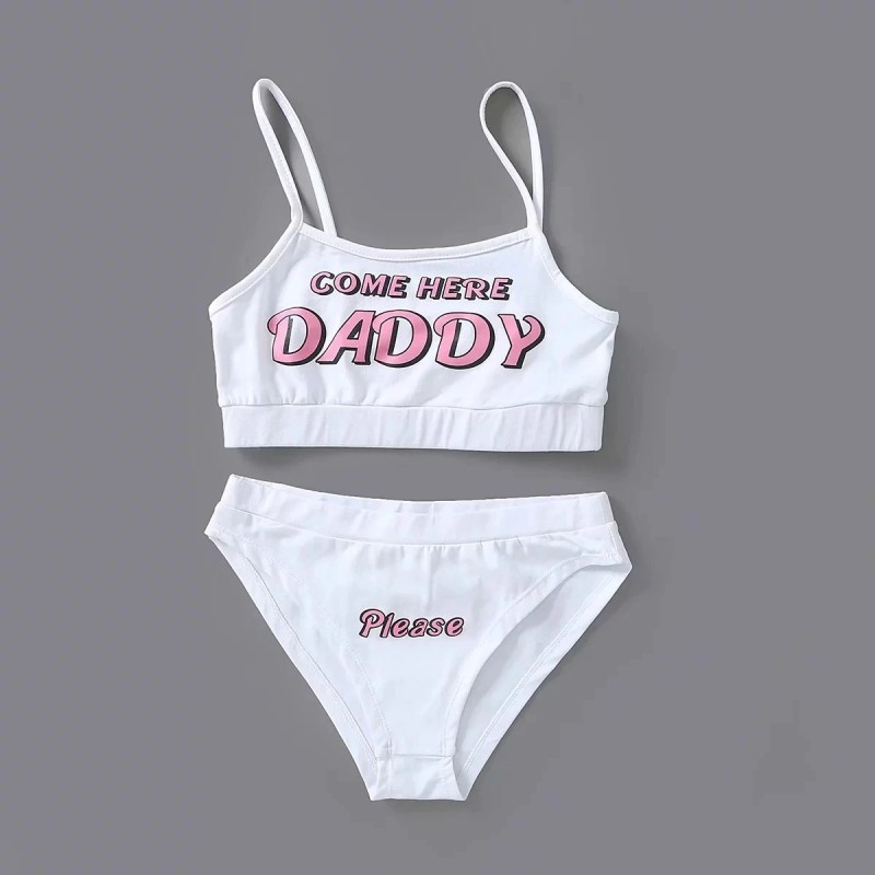 Sexiga underkläder set - kort topp - trosor - COME HERE DADDY PLEASE bokstäver