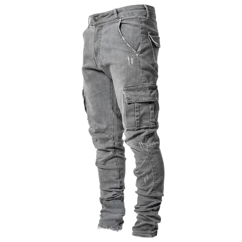 Stretchiga jeans - bikerstil - sidfickor - Slim Fit