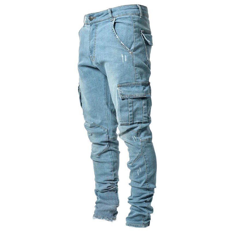 Stretchiga jeans - bikerstil - sidfickor - Slim Fit