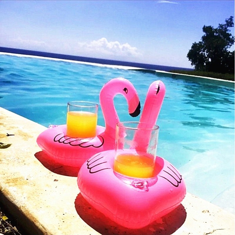 Uppblåsbar flamingo - hållare för pooldrink - flytande leksak - 10 st