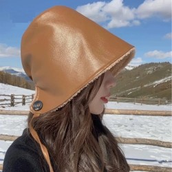 Bucket style hat - warm winter leather hat - Korean styleHats & Caps