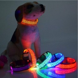 LED-halsband till hund - säkerhetsnattpromenad - färgglatt leopardtryck