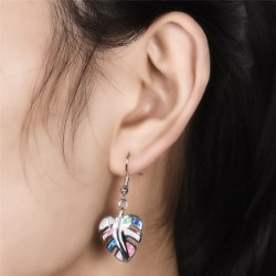 Silver dingla löv örhängen - färgglad kristall opal