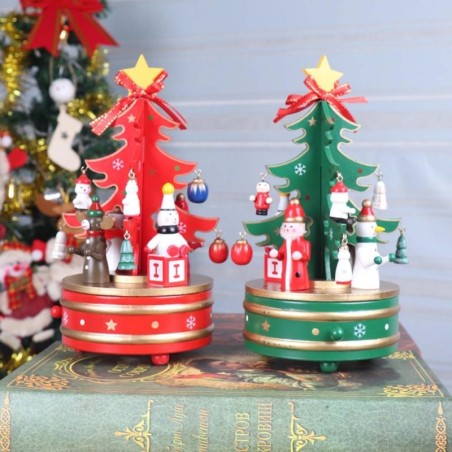 Wooden rotating music box - Christmas decoration - tree shapeChristmas