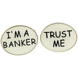 Ovala manschettknappar i mässing - "I'M A BANKER TRUST ME"