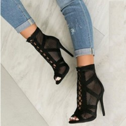 Sexy high heel sandals - ankle length pumps - hollow-out mesh - lace upSandals