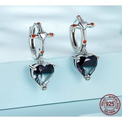 Runda silverörhängen - kors - svart crystal dingla hjärta - 925 sterling silver