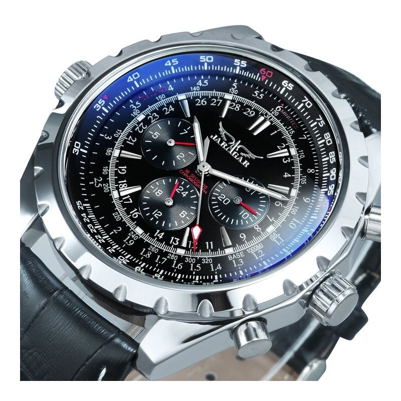 JARAGAR - automatisk mekanisk klocka - 3 sub-dial - läderrem