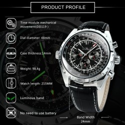 JARAGAR - automatisk mekanisk klocka - 3 sub-dial - läderrem