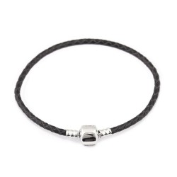 Läderarmband - med metallberlockspärla - magnetiskt spänne