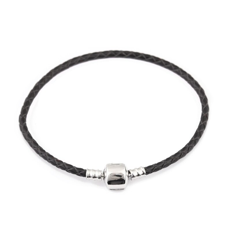 Läderarmband - med metallberlockspärla - magnetiskt spänne