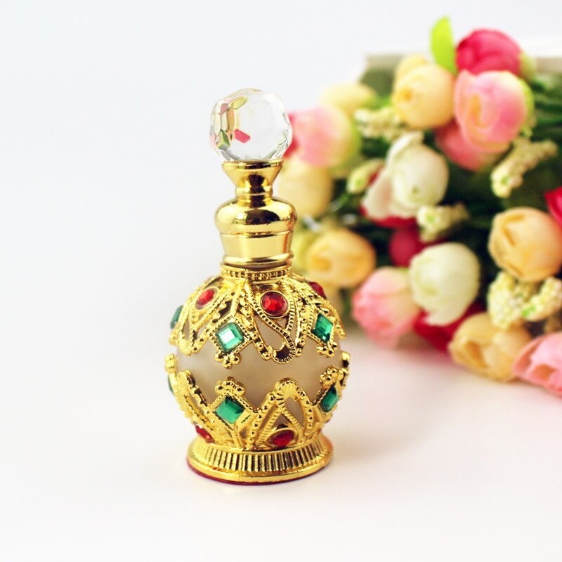 Vintage metal perfume bottle - with glass dropper - crystals - 15 mlPerfumes