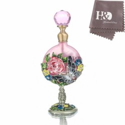 Vintage parfymflaska i glas - rosa rosor mönster - 7 ml