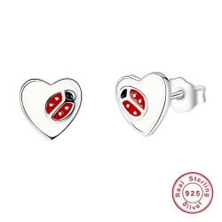 Heart / ladybug earrings - 925 sterling silverEarrings