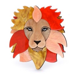 Colorful lion's head - acrylic brooch