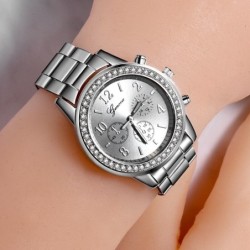 GENEVA - luxurious stainless steel watch - with rhinestones / braceletWatches