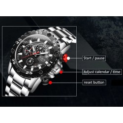 LIGE - sport Quartz klocka - lysande - vattentät - rostfritt stål