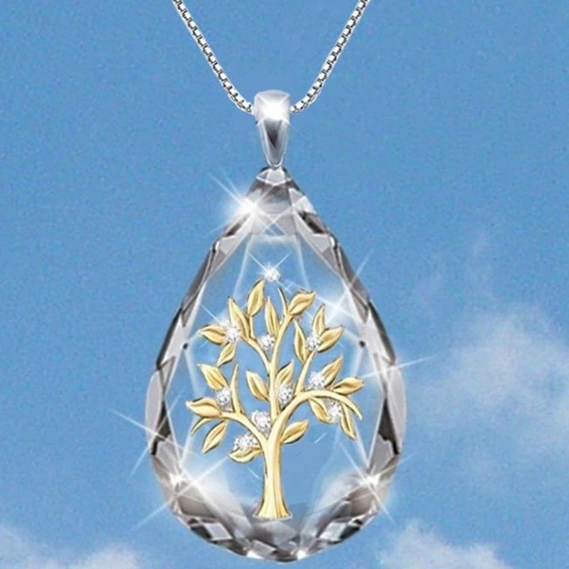 Kristallvattendroppe Life Tree hängsmycke - med halsband