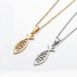 Fiskformat hänge / JESUS bokstäver - med halsband