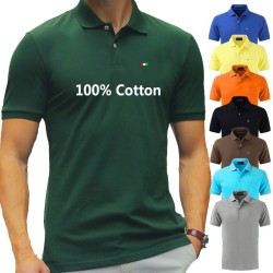 Kortärmad pikét-shirt - krage med knappar - bomull