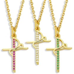 Retro Jesus / korshänge - med halsband - färgglad kristallzirkon