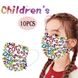 Skyddande ansikts-/munmask - 3-lagers - engångs - tecknat tryck - för barn - 10 stycken