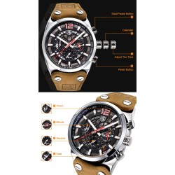 BENYAR - sport Quartz klocka - vattentät - läderband